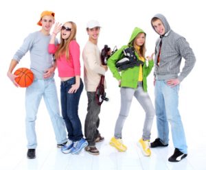 Group of funky sporty teenagers.